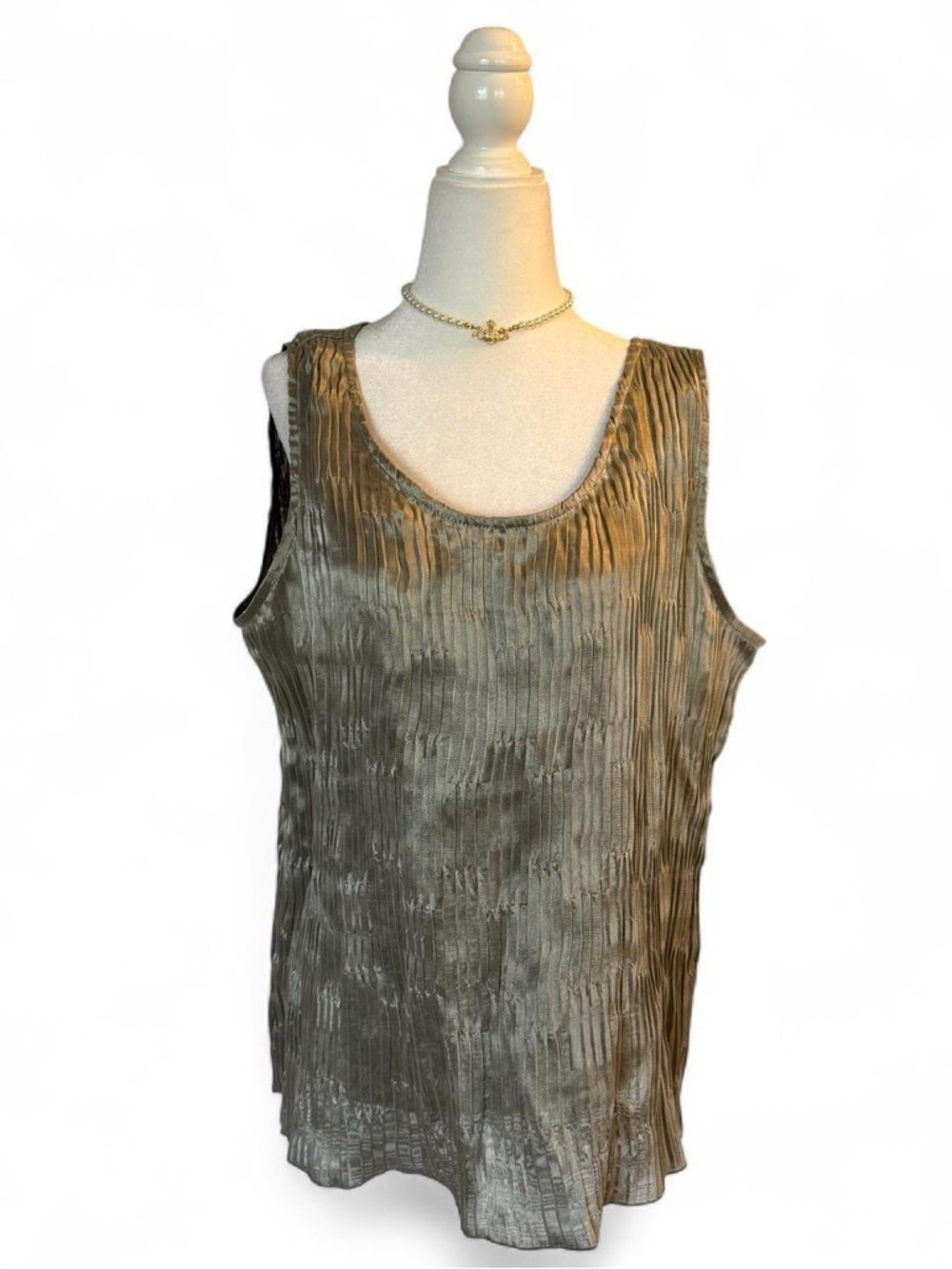 Scoop Neck Crinkle Tank Top - Olive